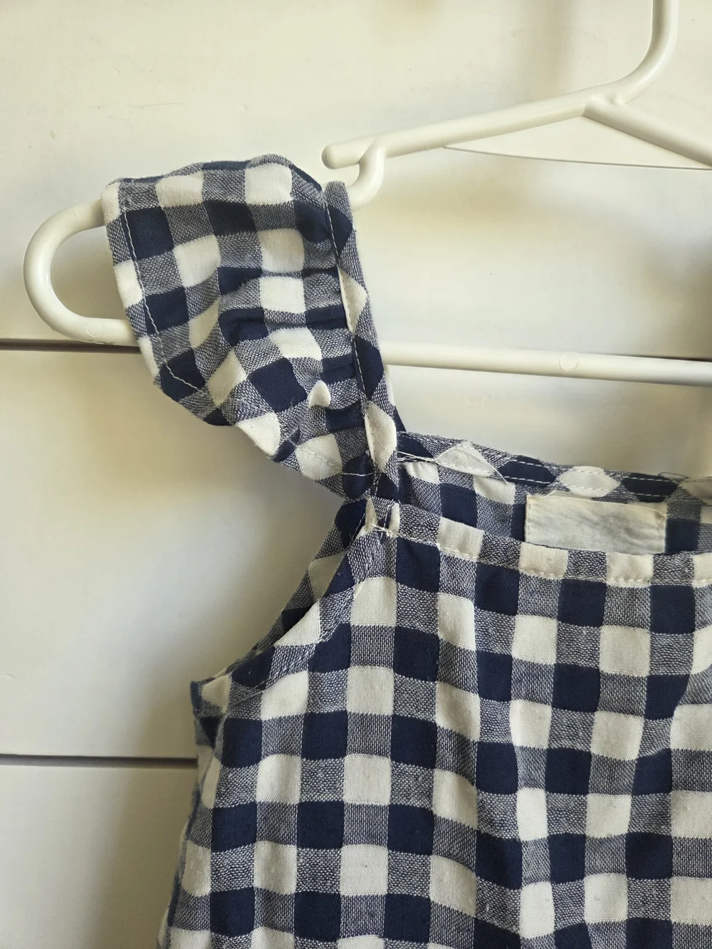 Girls Navy and White Gingham Ruffle-Strap Dress